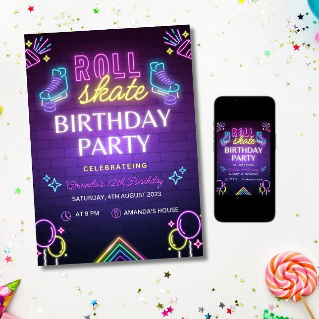 Invitation d'anniversaire pour une fête de patin à (Créateur téléchargé)