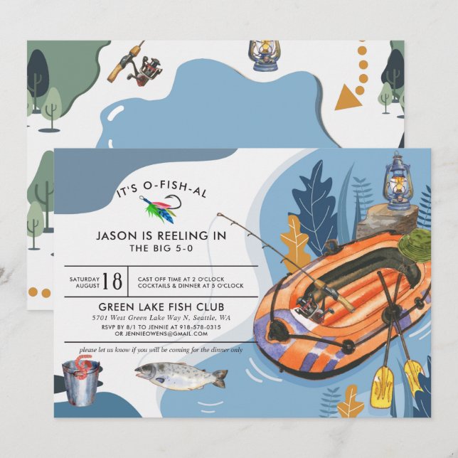 Invitation d'anniversaire pour une fête de pêche (Devant / Derrière)