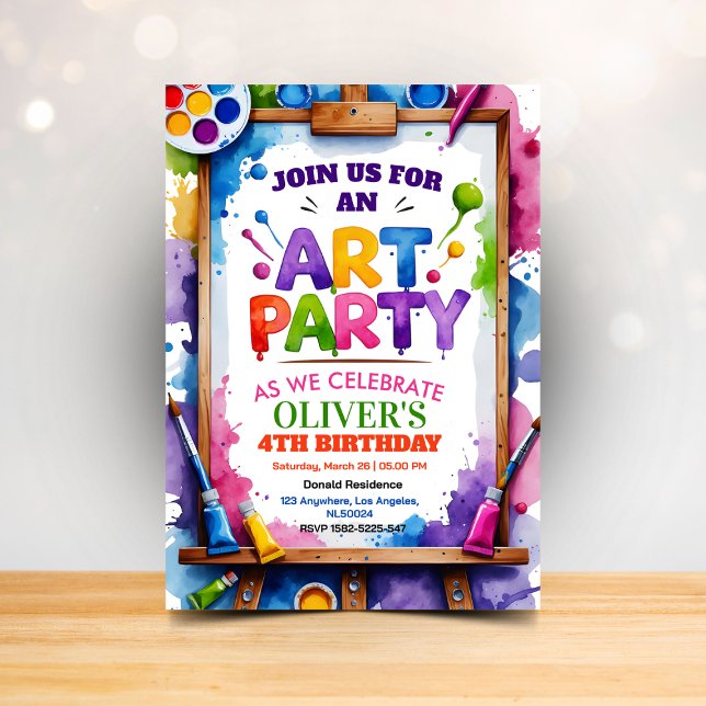 Invitation d'anniversaire pour une fête de peintur (Créateur téléchargé)