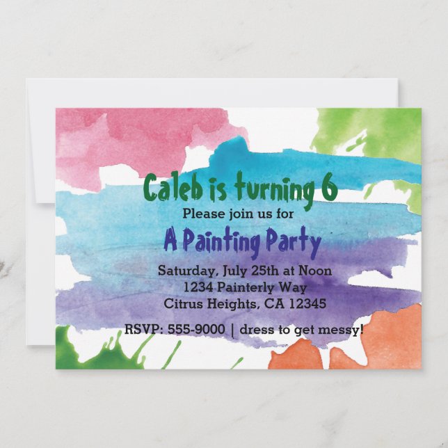 Invitation d'anniversaire pour une fête de peintur (Devant)