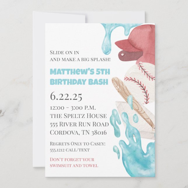 Invitation d'anniversaire pour une fête de piscine (Devant)