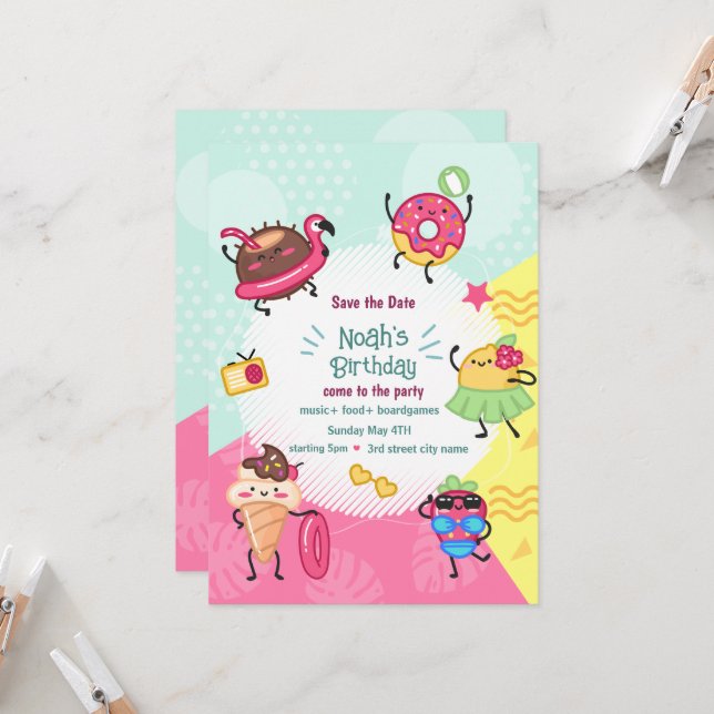 Invitation d'anniversaire pour une fête de piscine (Devant/Arrière en situation)