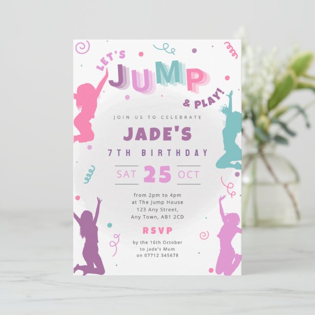 Invitation d'anniversaire pour une fête de saut en (Debout devant)