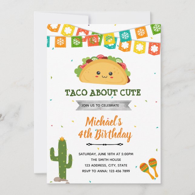 Invitation d'anniversaire pour une fête de tacos p (Devant)