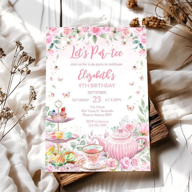 Invitation d'anniversaire pour une fête de thé flo (Créateur téléchargé)