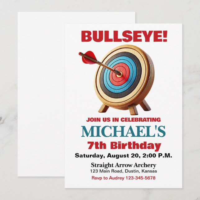 Invitation d'anniversaire pour une fête de tir à l (Devant / Derrière)