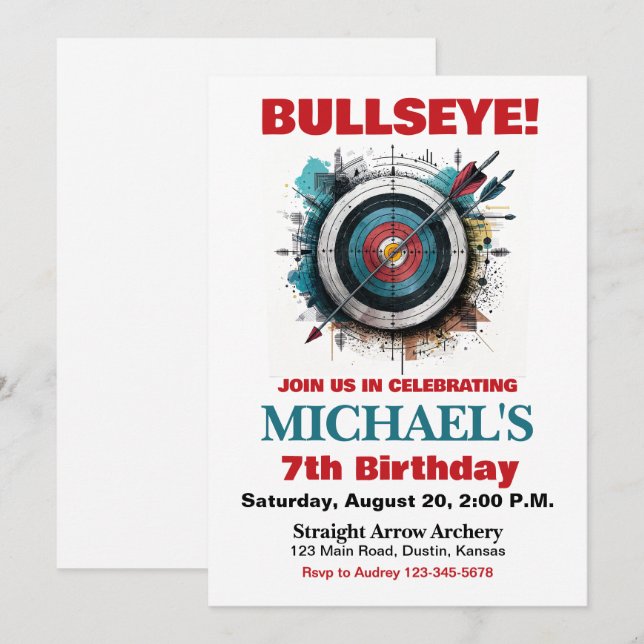 Invitation d'anniversaire pour une fête de tir à l (Devant / Derrière)