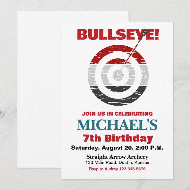 Invitation d'anniversaire pour une fête de tir à l (Devant / Derrière)