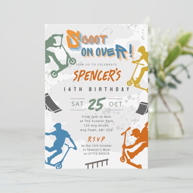 Invitation d'anniversaire pour une fête de trottin (Debout devant)