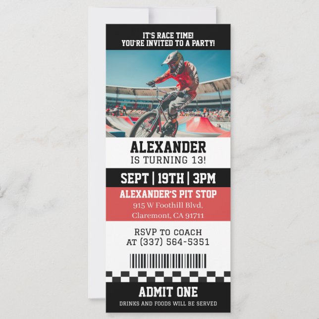 Invitation d'anniversaire pour une fête de vélo BM (Devant)
