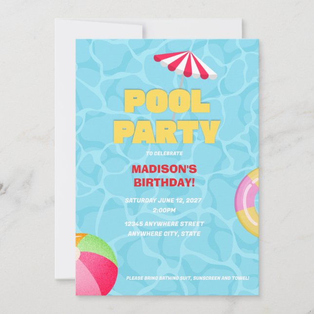 Invitation d'anniversaire pour une fête d'été au b (Devant)