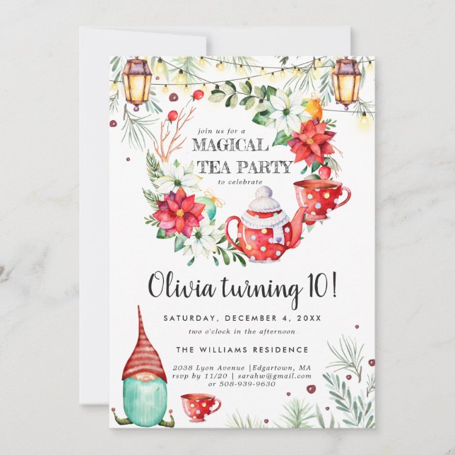 Invitation d'anniversaire pour une fête du thé d'h (Devant)