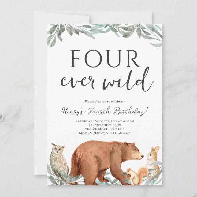 Invitation d'anniversaire pour une fête en forêt a (Devant)
