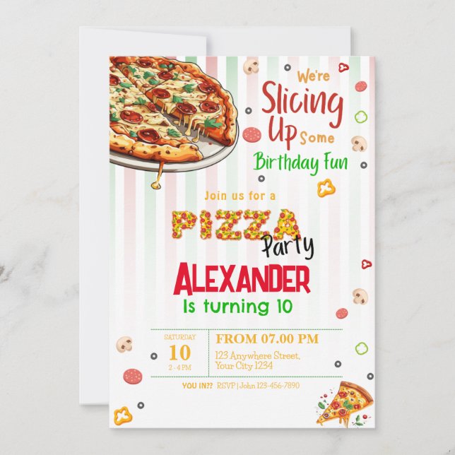 Invitation d'anniversaire pour une fête pizza (Devant)
