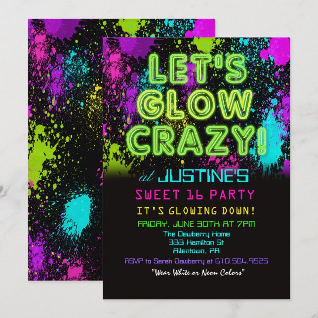Invitation d'anniversaire pour une fête Sweet 16 G (Devant / Derrière)