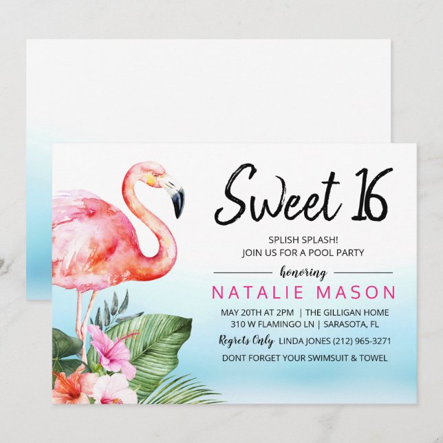 Invitation d'anniversaire pour une fête tropicale  (Devant / Derrière)
