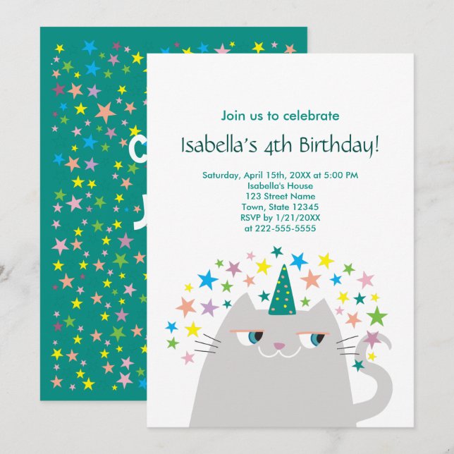 Invitation d'anniversaire pour une fille, 4 ans, j (Devant / Derrière)