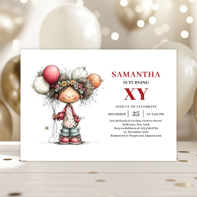 Invitation d'anniversaire pour une fille adorable  (Sweet Girl Birthday Invitation Modern Editable Template)
