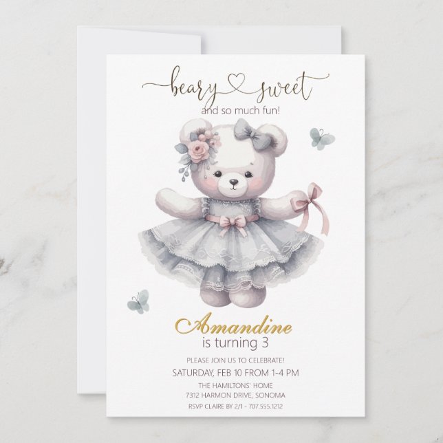 Invitation d'anniversaire pour une fille adorablem (Devant)