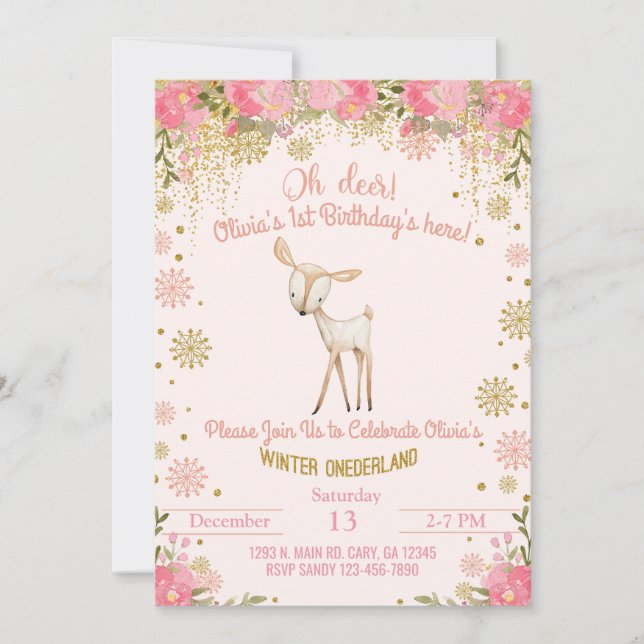 Invitation d'anniversaire pour une fille de 1 an e (Devant)