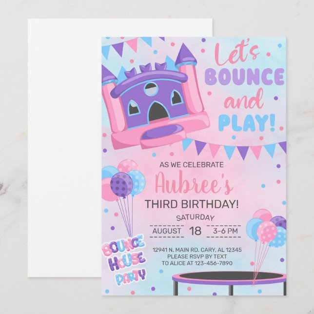 Invitation d'anniversaire pour une fille de 3 ans  (Devant / Derrière)