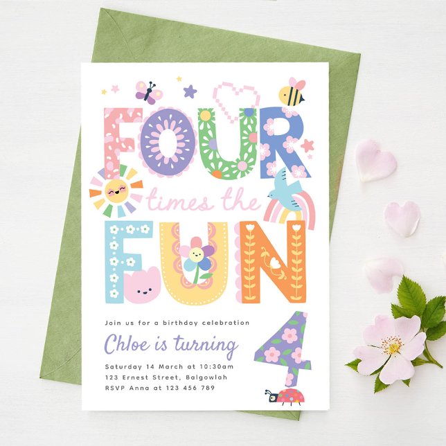 Invitation d'anniversaire pour une fille de 4 ans, (Créateur téléchargé)