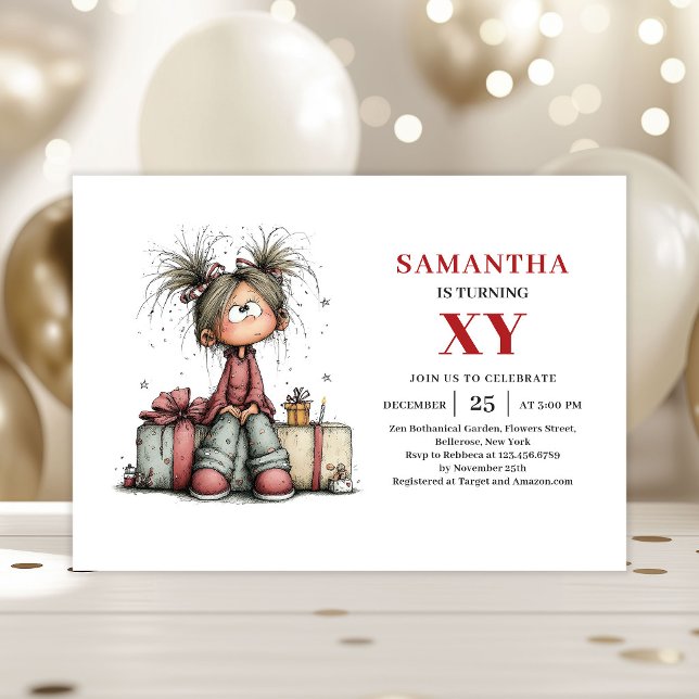 Invitation d'anniversaire pour une fille drôle et  (Funny Playful Girl Birthday invitation)