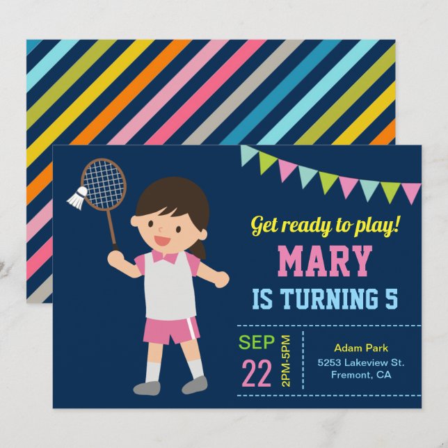 Invitation d'anniversaire pour une fille mignonne  (Devant / Derrière)