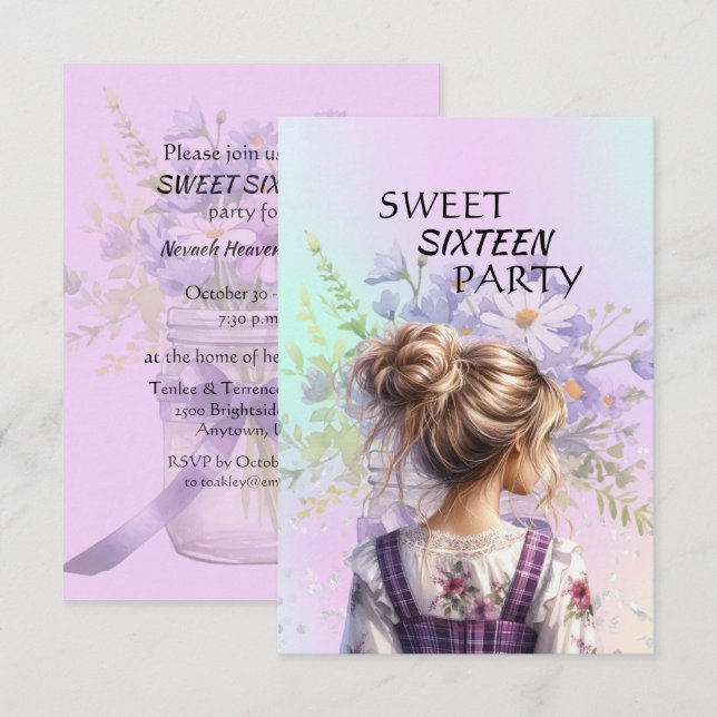 Invitation d'anniversaire pour une fille pour son  (Devant / Derrière)