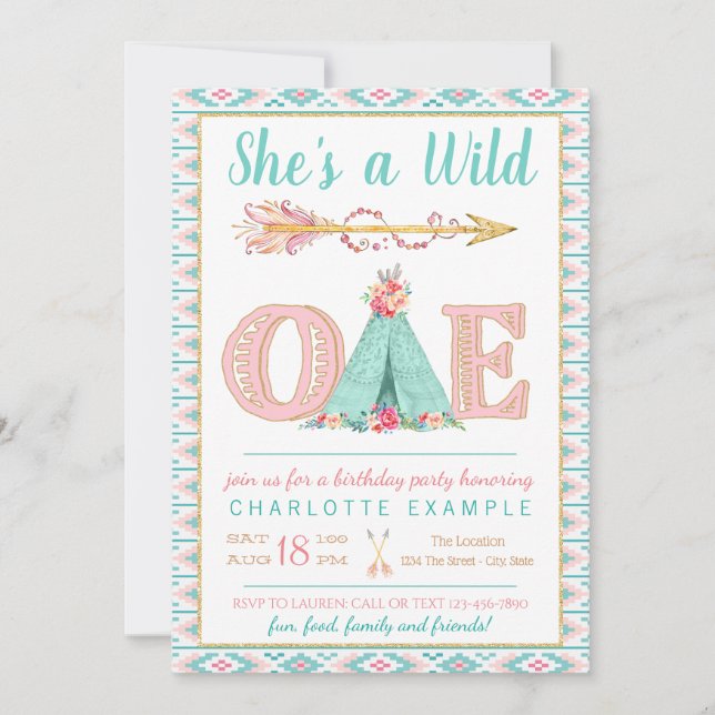 Invitation d'anniversaire pour une fille sauvageon (Devant)