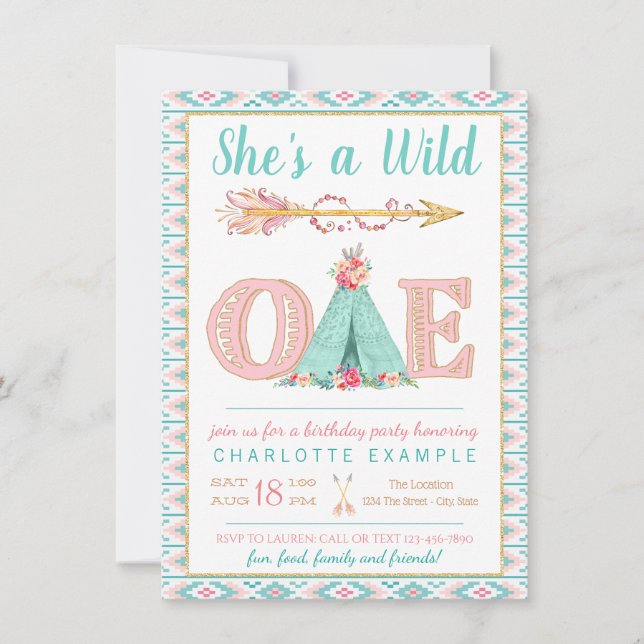 Invitation d'anniversaire pour une fille sauvageon (Devant)