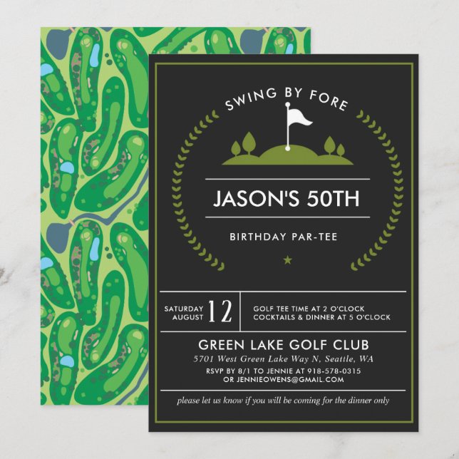 Invitation d'anniversaire pour une partie de golf (Devant / Derrière)
