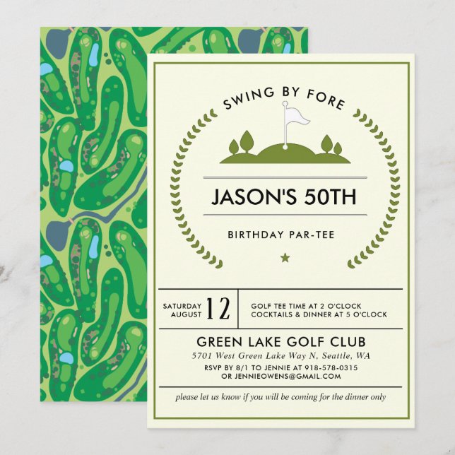 Invitation d'anniversaire pour une partie de golf (Devant / Derrière)