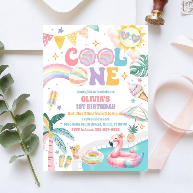 Invitation d'anniversaire pour une piscine arc-en- (Créateur téléchargé)