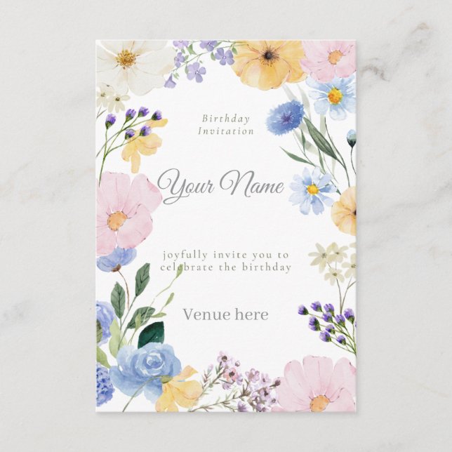 Invitation d'anniversaire pour une prairie fleurie (Devant)