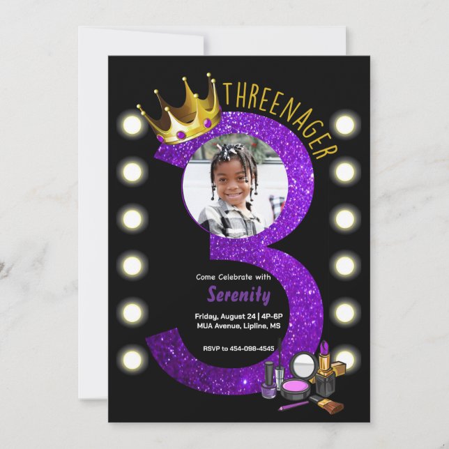 Invitation d'anniversaire pour une princesse MUA d (Devant)