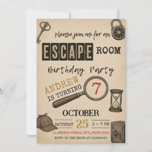 Invitation d'anniversaire pour une salle d'évasion
