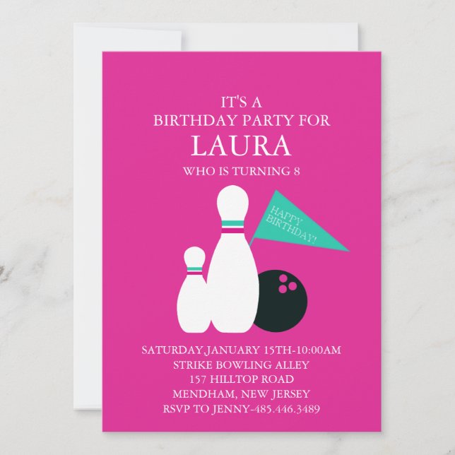 Invitation d'anniversaire pour une soirée de bowli (Devant)