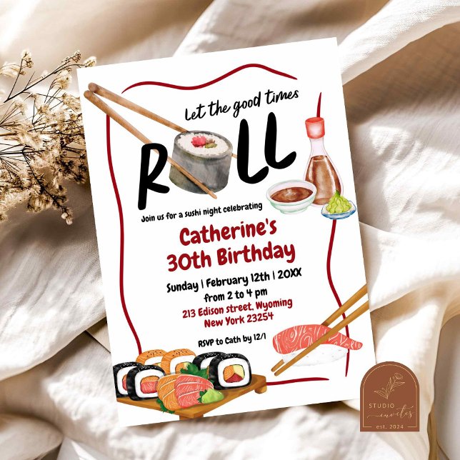 Invitation d'anniversaire pour une soirée de sushi (Créateur téléchargé)