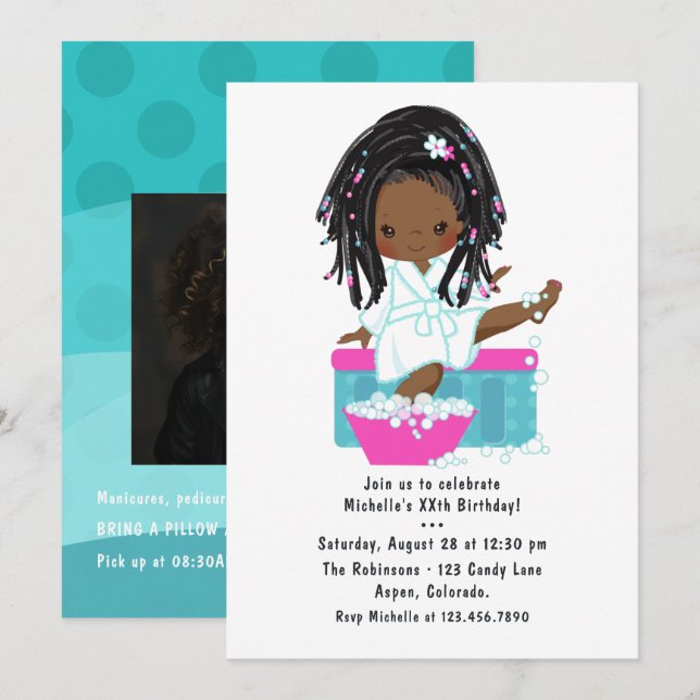 Invitation d'anniversaire pour une soirée pyjama a (Devant / Derrière)
