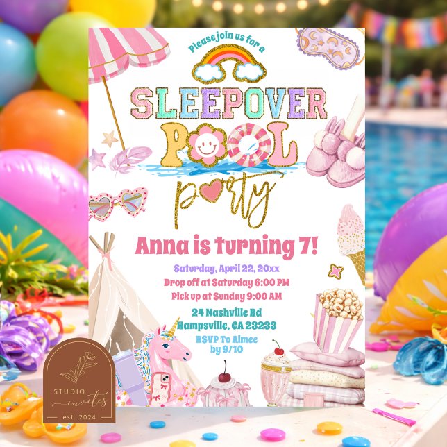 Invitation d'anniversaire pour une soirée pyjama a (Créateur téléchargé)