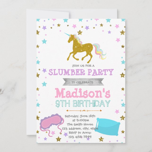 Invitation d'anniversaire pour une soirée pyjama l (Devant)