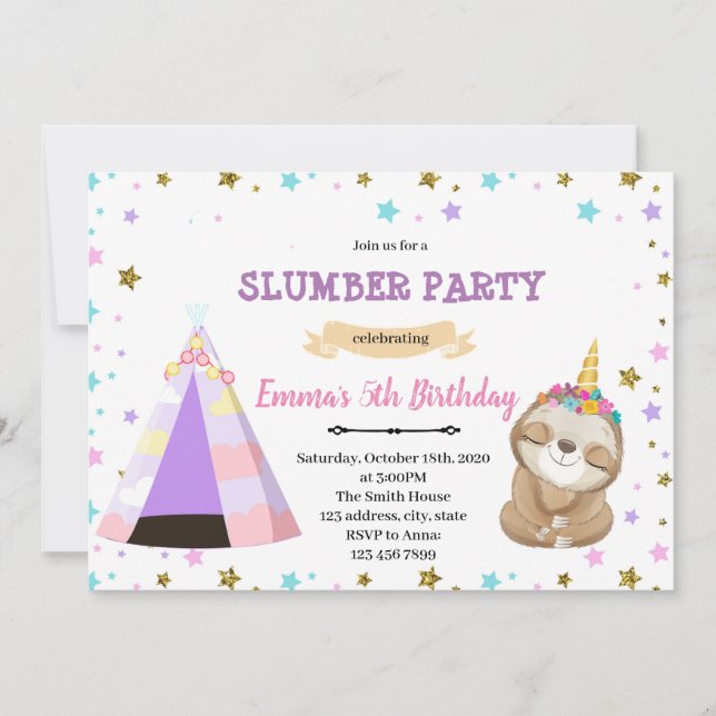 Invitation d'anniversaire pour une soirée pyjama S (Devant)