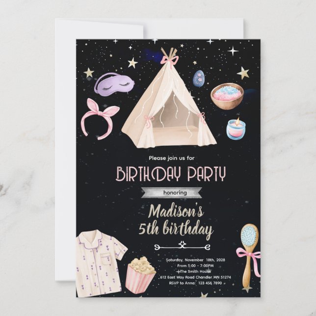 Invitation d'anniversaire pour une soirée pyjama S (Devant)