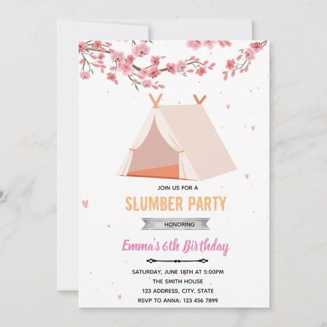Invitation d'anniversaire pour une soirée pyjama s (Devant)