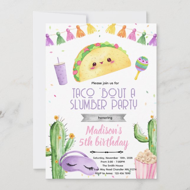 Invitation d'anniversaire pour une soirée pyjama t (Devant)