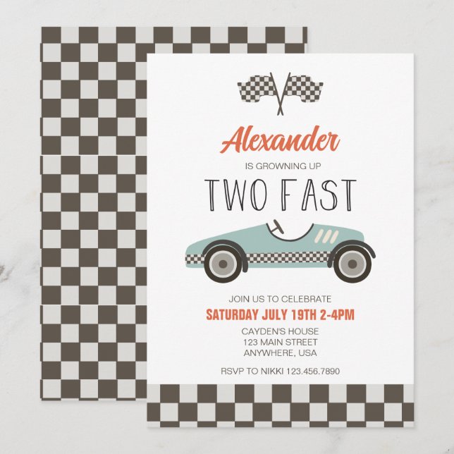 Invitation d'anniversaire pour une voiture de cour (Devant / Derrière)