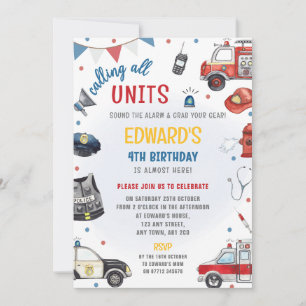 Invitation d'anniversaire pour véhicules d'urgence
