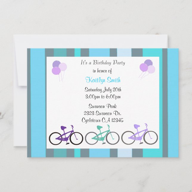 Invitation d'anniversaire pour vélos mignons (Devant)