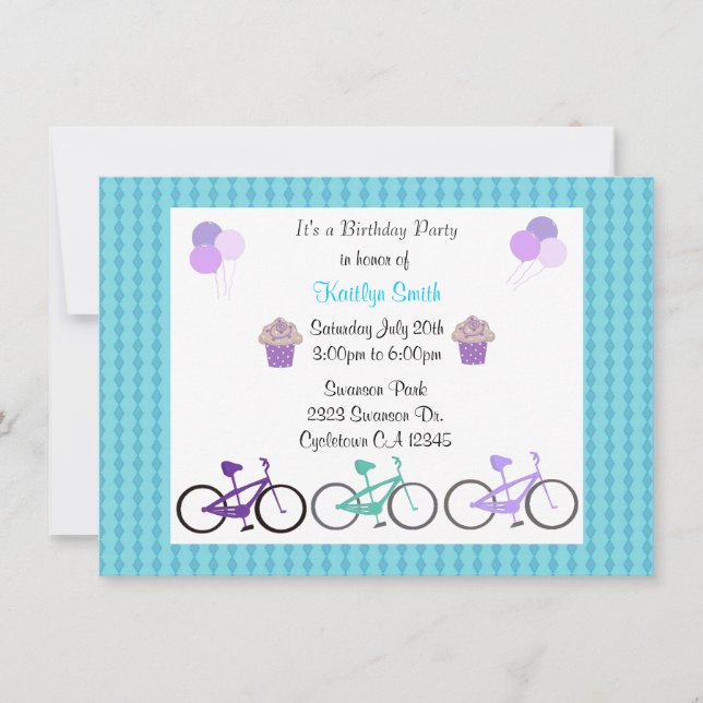Invitation d'anniversaire pour vélos mignons (Devant)
